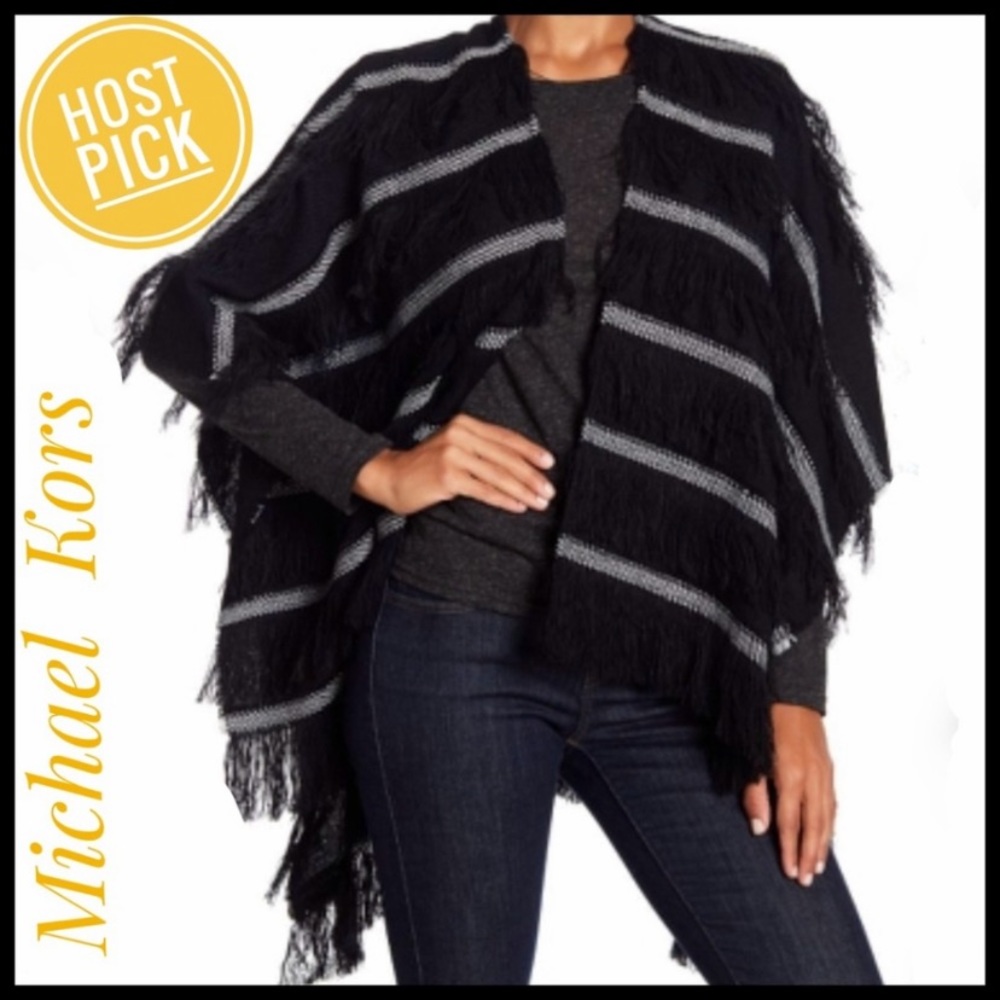 NWT Michael kors OS fringe black & white poncho